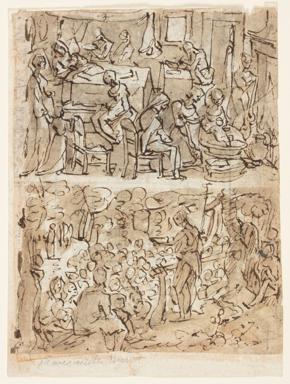 Vaftizci Yahya'nın hayatından dört sahne, bir baskı dizisi için ön tasarımlar (recto ve verso) by Jan van der Straet, called Stradanus