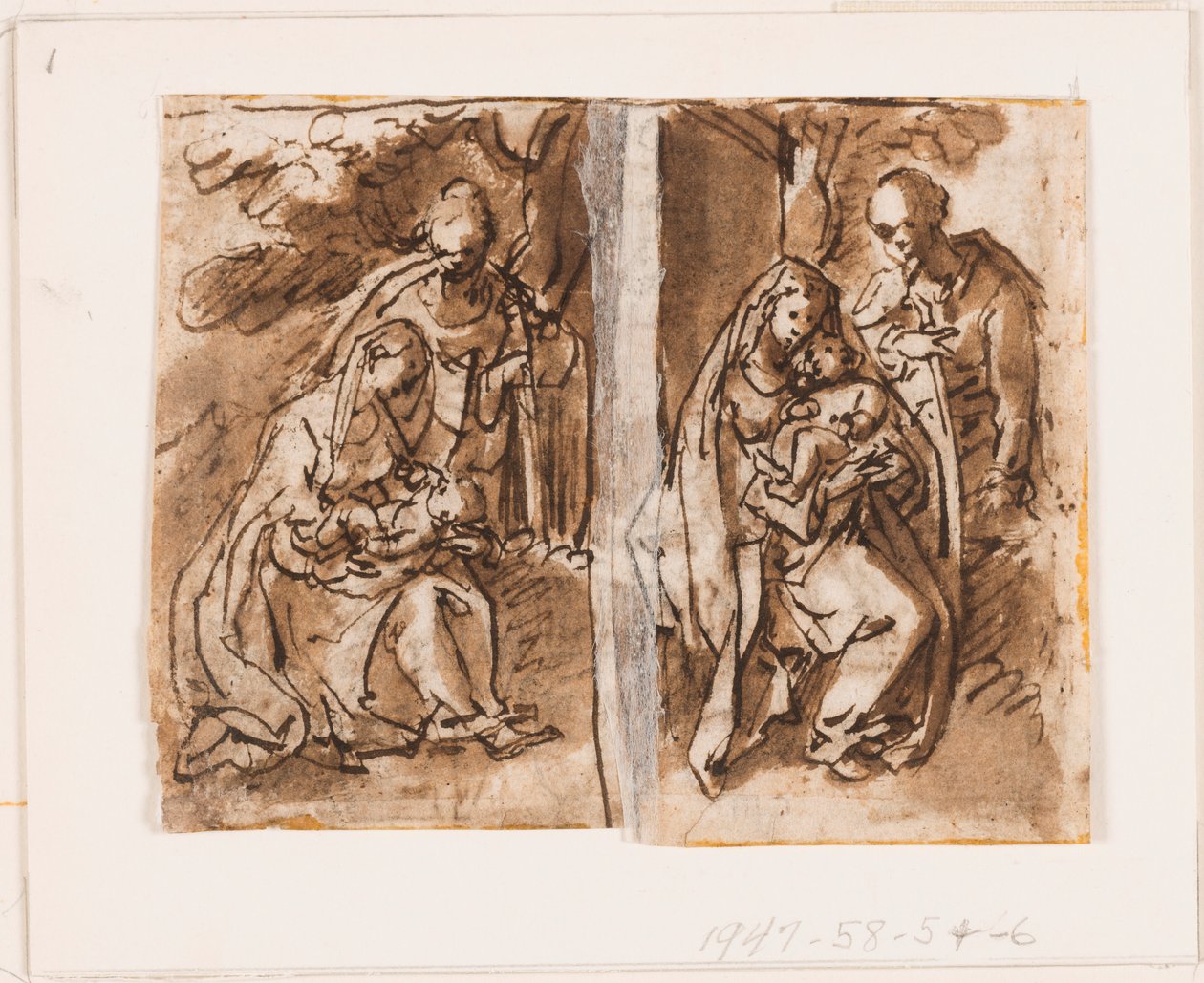 Bir eskiz defterinin Yarım Sayfası; Bakire ve Çocuk ve üçüncü bir figür by Jan van der Straet, called Stradanus