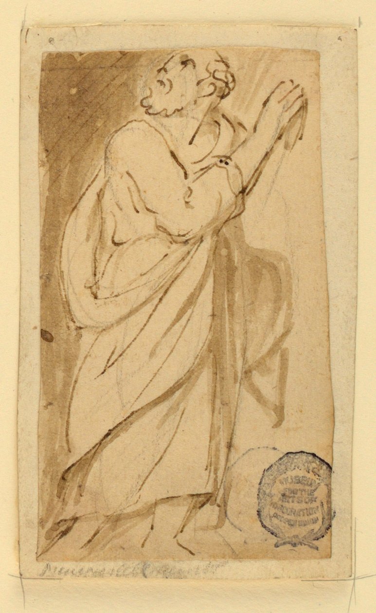 Bir çizim kitabının sayfası; Klasik kıyafetleri içinde yaşlı adam by Jan van der Straet, called Stradanus