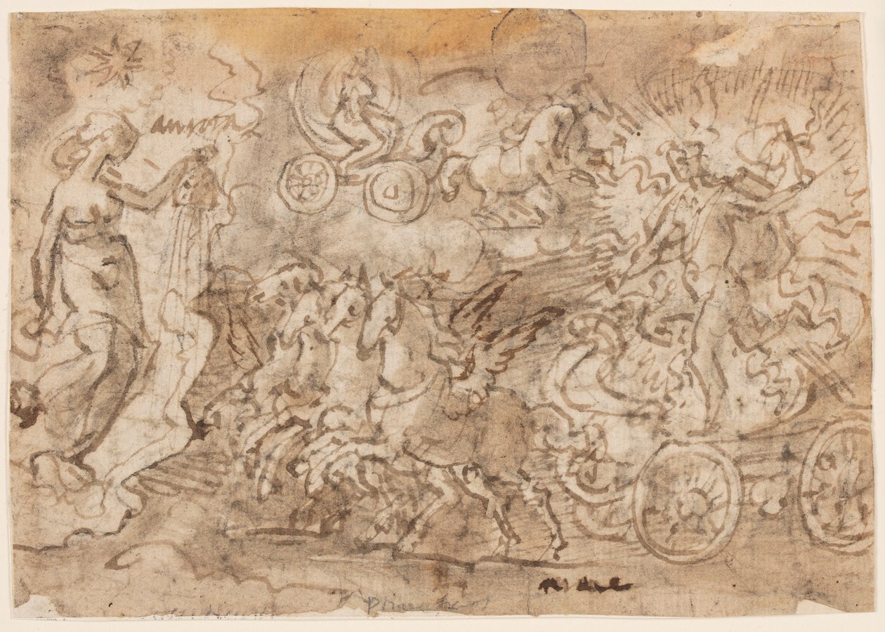 Bir eskiz defteri sayfası; Apollo ve Aurora by Jan van der Straet, called Stradanus