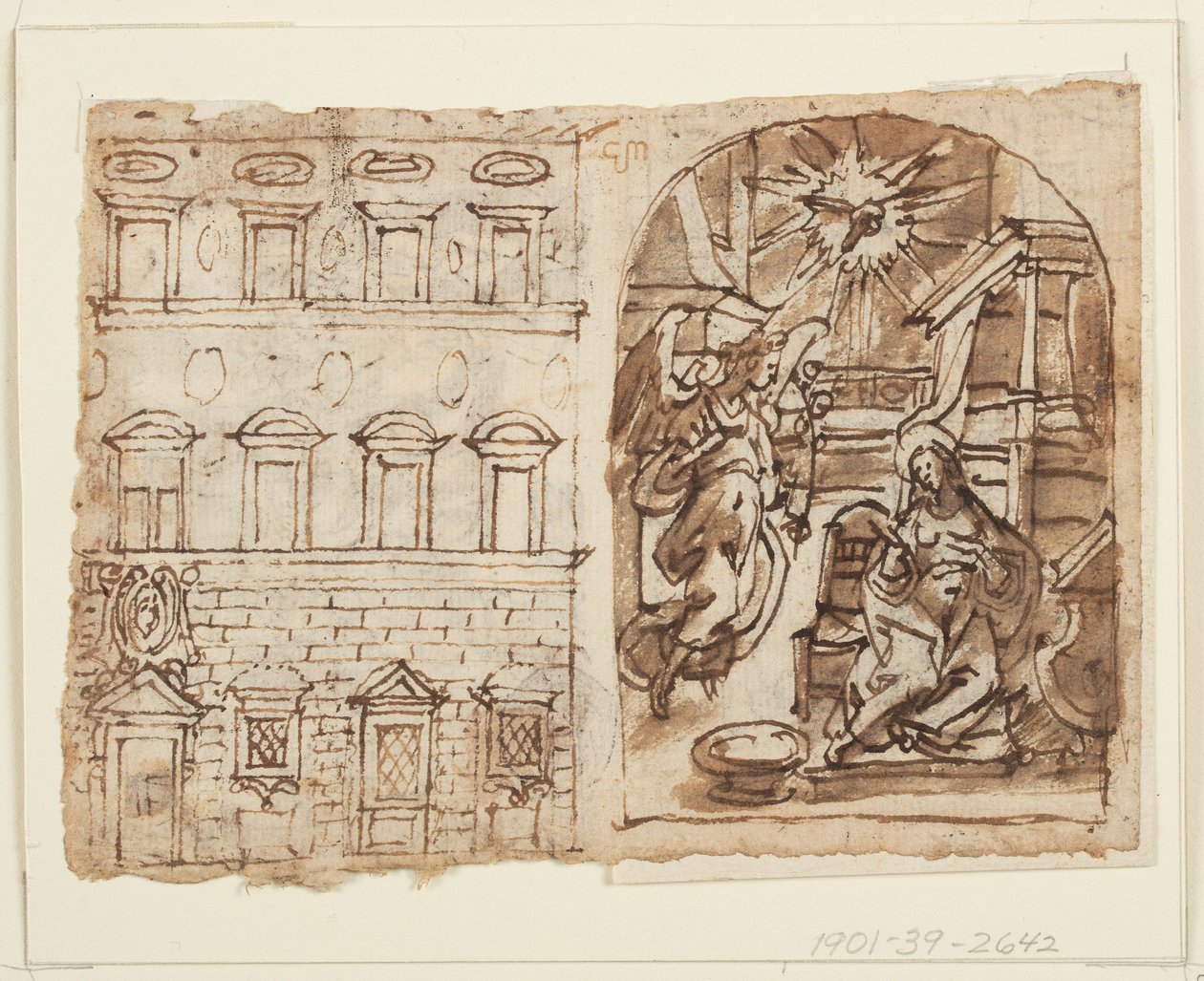 Bir eskiz defteri sayfası; Sarayın Yükselişi, Müjde, Son Akşam Yemeği by Jan van der Straet, called Stradanus