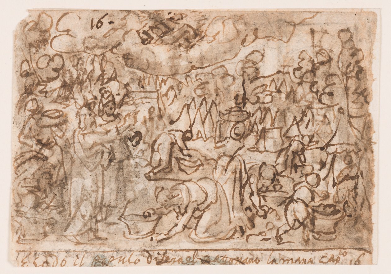 Bir eskiz defteri sayfası; Exodus - man toplama; Kurban by Jan van der Straet, called Stradanus