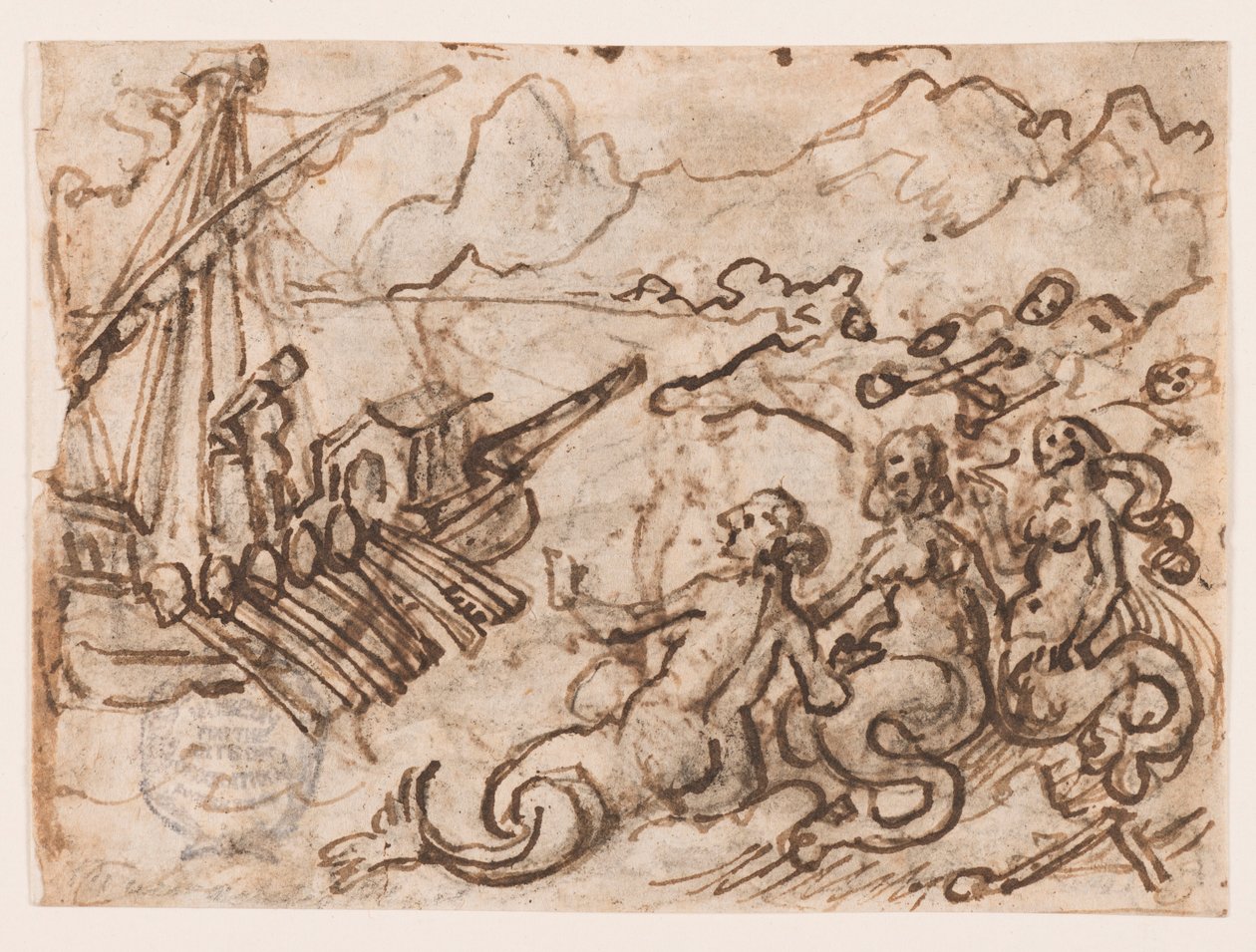Bir eskiz defteri sayfası: Ulysses Sirenleri (rekto) geçer; Yeraltı Dünyasında Ulysses (verso) by Jan van der Straet, called Stradanus