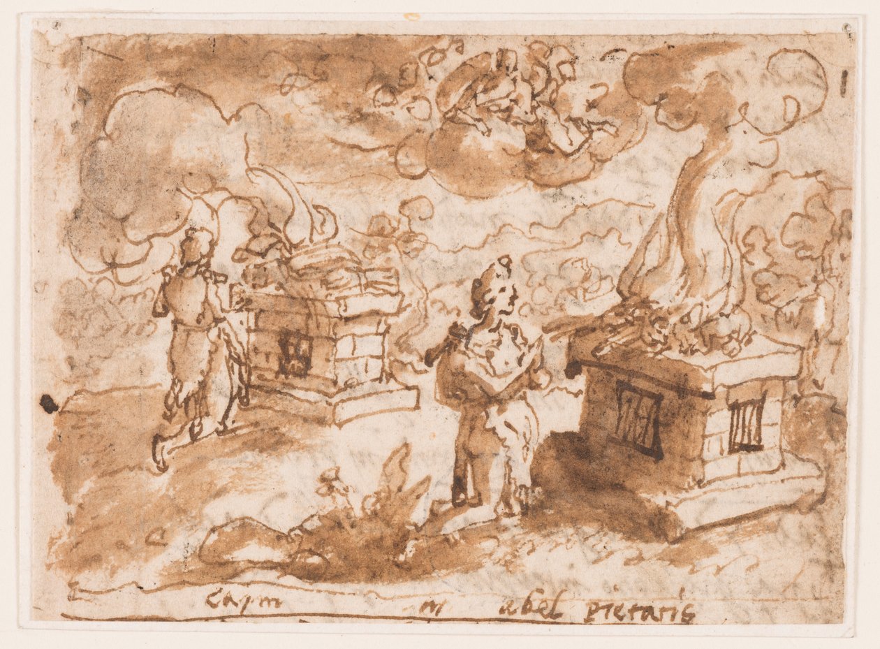 Kabil ve Habil'in Kurbanları, "Spiritus Pietatis" için ön tasarım (Dindarlığın Ruhu, "Kutsal Ruh'un Yedi Armağanı" baskı serisinde 6. levha by Jan van der Straet, called Stradanus
