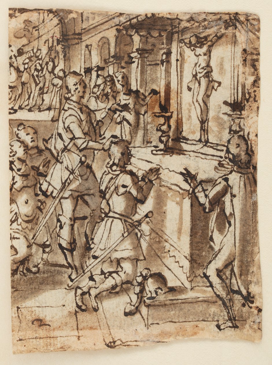 Aziz Giovanni Gualberto ve Mucizevi Haç by Jan van der Straet, called Stradanus