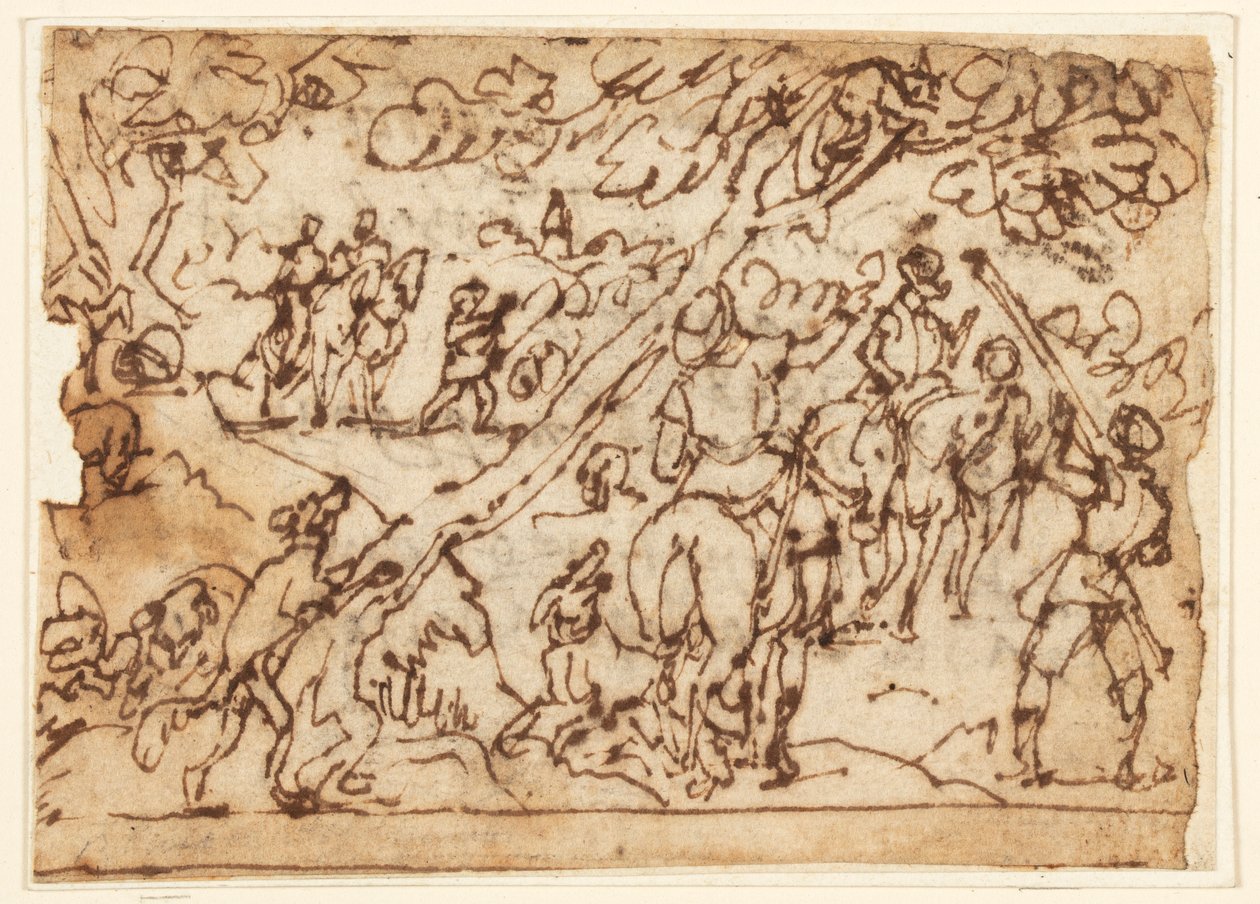 Eskiz Defteri Sayfası; avlanma sahnesi by Jan van der Straet, called Stradanus