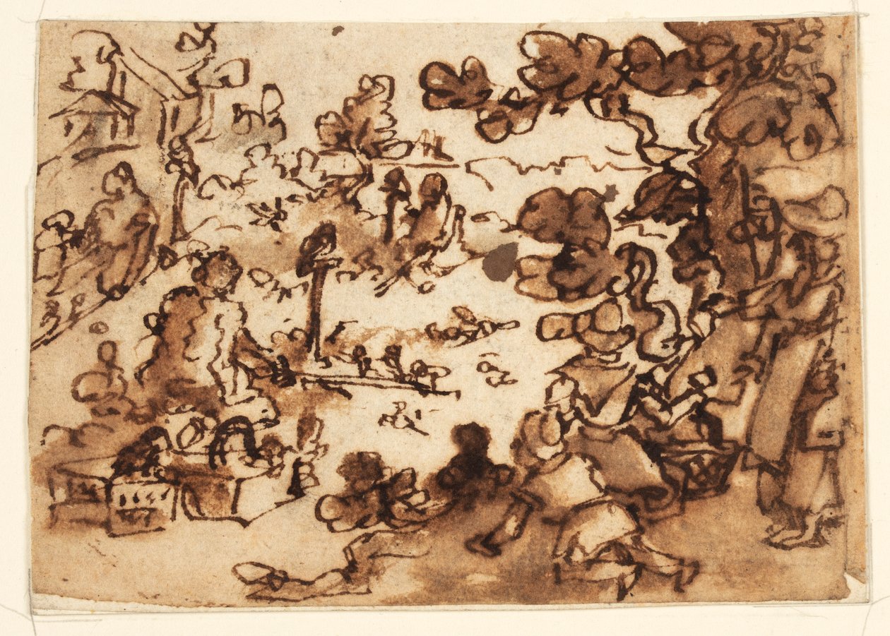 Kuşları tuzağa düşüren Sketchbook Sayfası by Jan van der Straet, called Stradanus