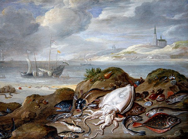 Kumulda Balık Olan Bir Haliç Manzarası (bakır üzerine yağ) by Jan van the Elder Kessel