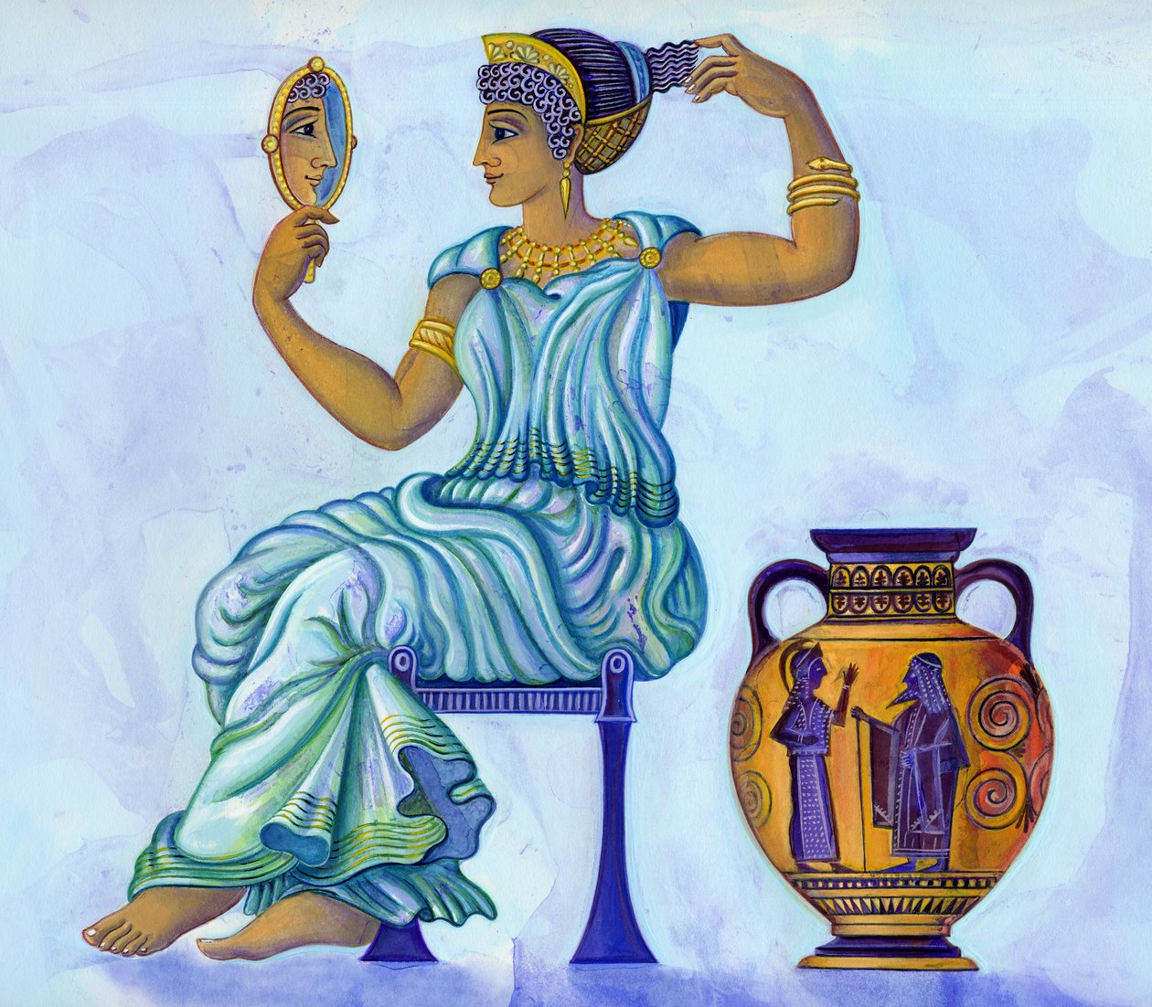 Antik Yunan kadını, 2002 (mürekkep ve guaj) by Jane Tattersfield