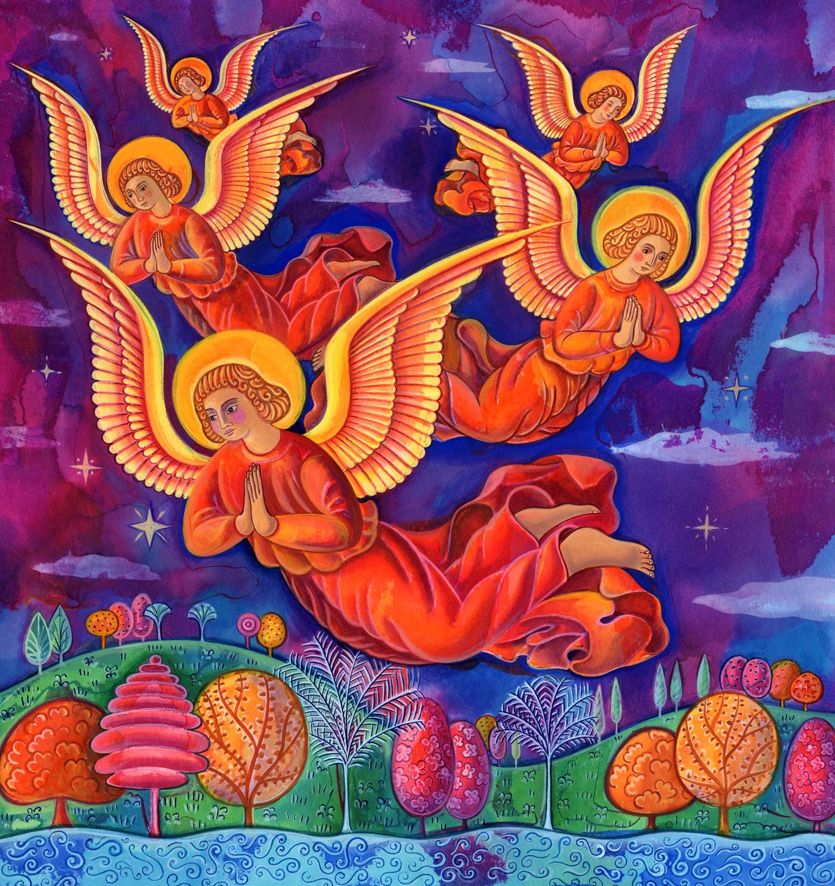 Melekler, 1999, (mürekkep ve guaj) by Jane Tattersfield