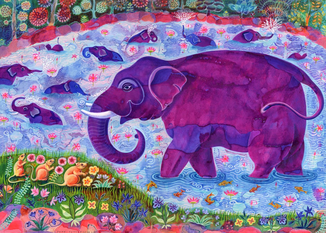 Fil ve fareler, 1998, (mürekkep ve guaj) by Jane Tattersfield