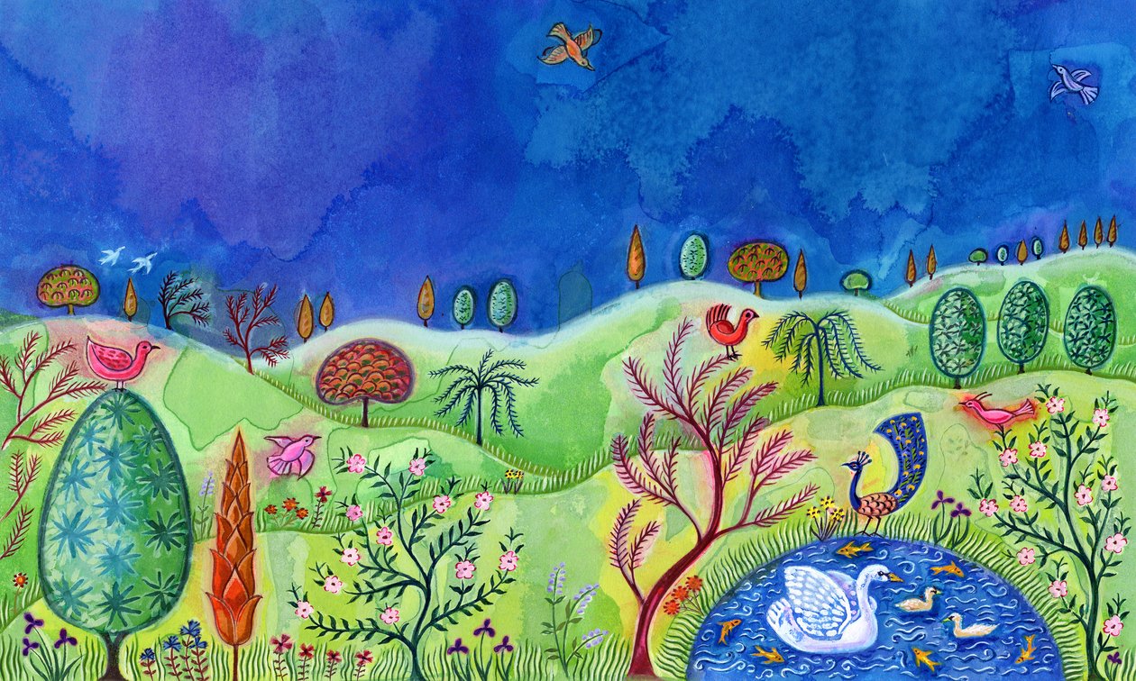 Kuğulu manzara, 2002, (mürekkep ve guaj) by Jane Tattersfield