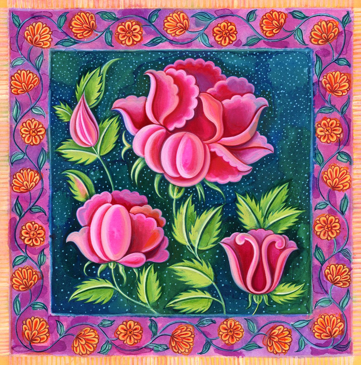 Pembe çiçekler, 1997, (mürekkep ve guaj) by Jane Tattersfield