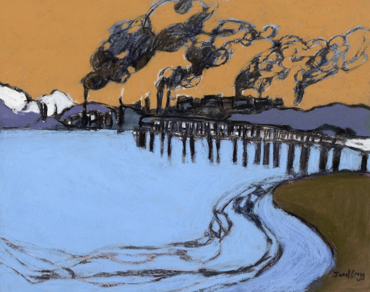 Anacortes Smokeshow, c. 2024 (kağıt üzerine karakalem, suluboya ve kazein) by Janel Bragg
