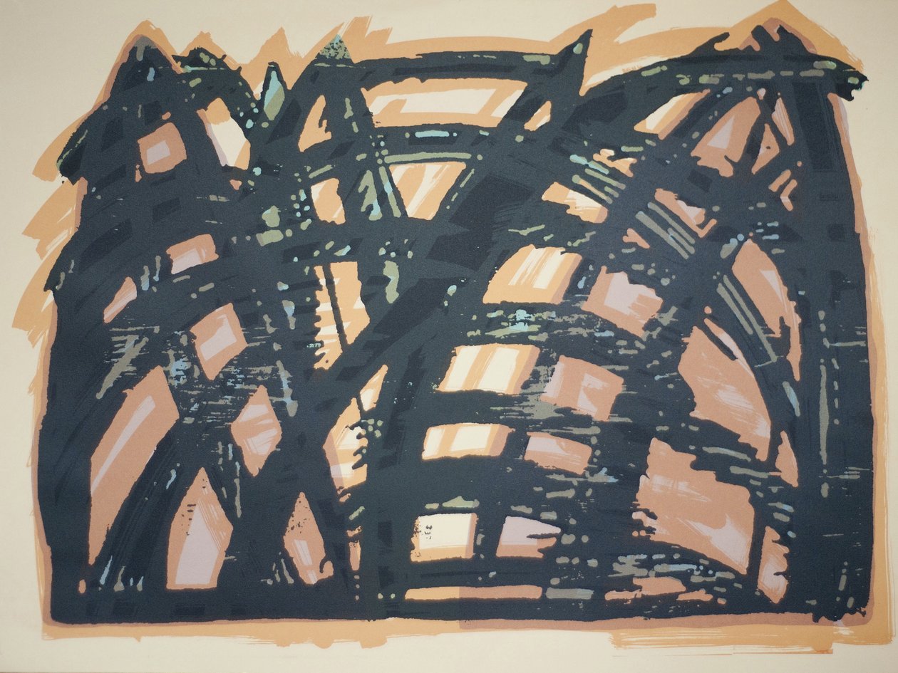 Head On (iii), 2014 (motorlu testere gravür ve serigrafi) by Janet McKenzie