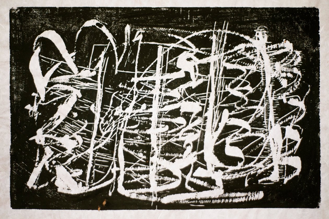Zamanın müziği, 2014 (pirinç kağıdına elektrikli testere gravürü) by Janet McKenzie