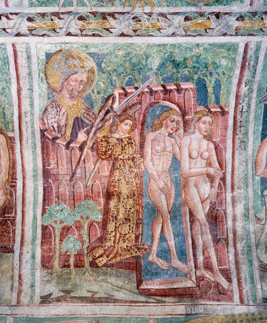 Hrastovlje müstahkem kilise, Trinity Kilisesi, Cennetten kovulan Adem ve Havva (1490), Janez Iz Kastva, Slovenya tarafından fresklerden detay by Janez Kastav