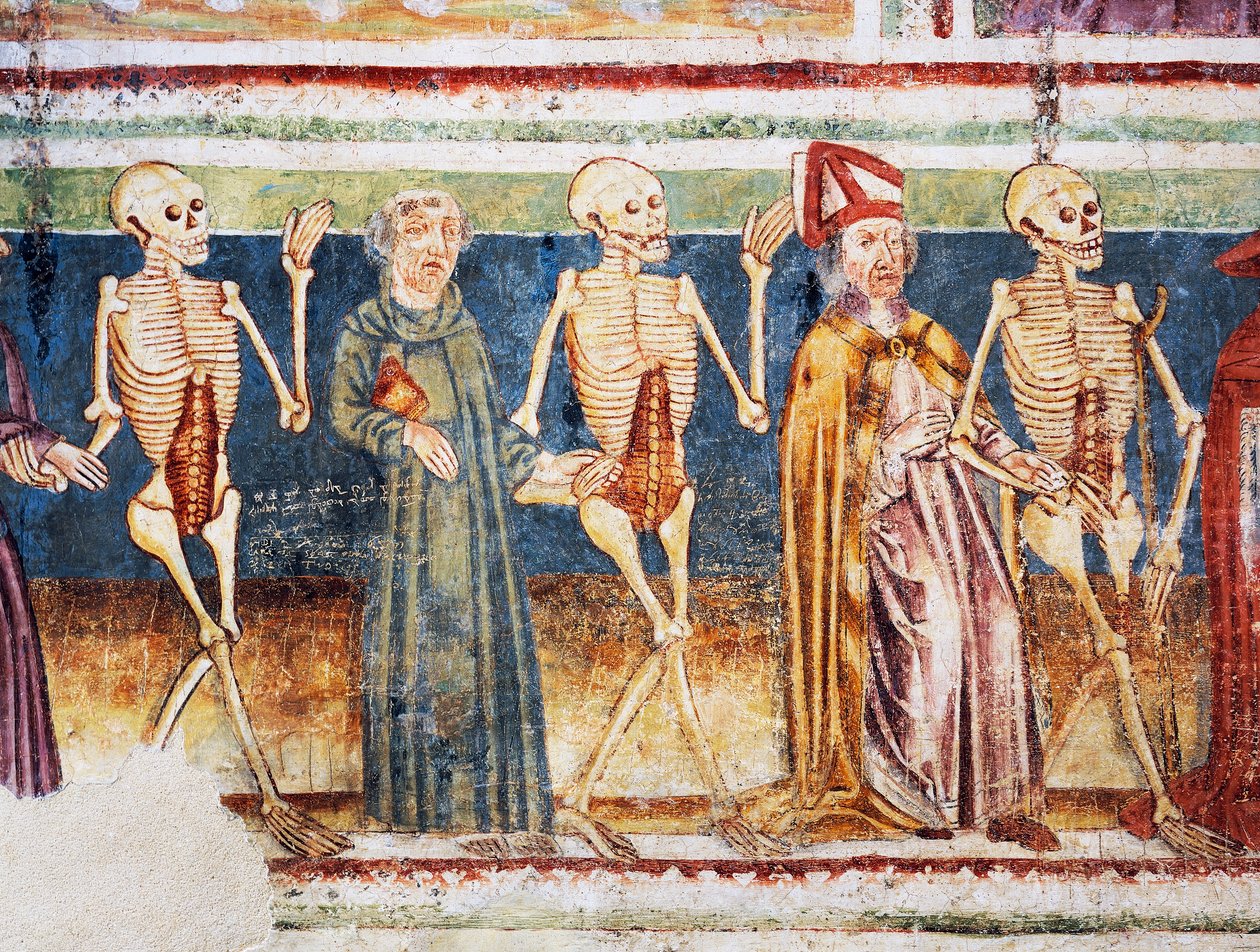 Hrastovlje müstahkem kilise, Trinity Kilisesi, Piskopos ve keşiş eşliğinde Ölüm, Ölüm Dansı (1490), Janez Iz Kastva