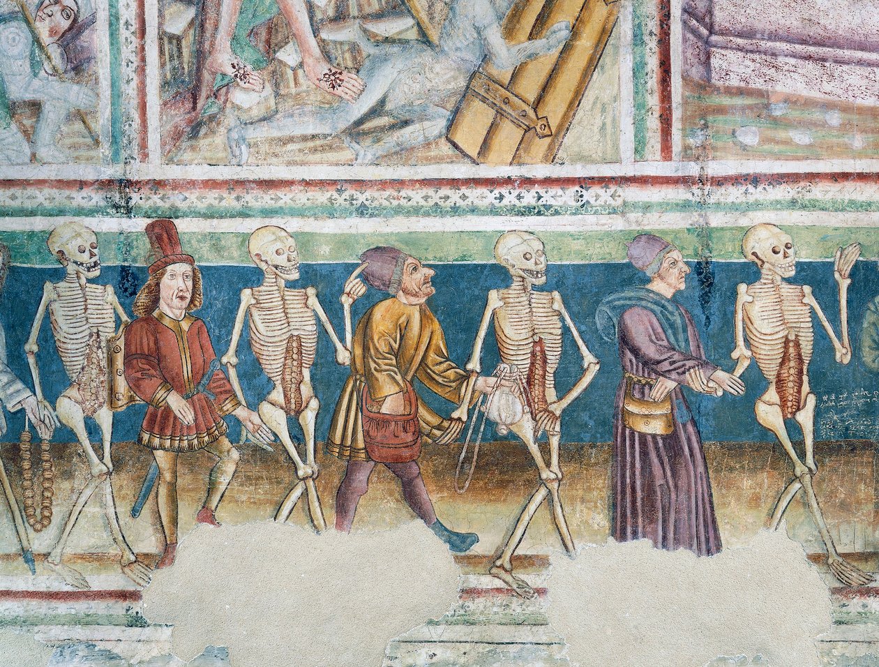 Müstahkem Hrastovlje kilisesi, Trinity Kilisesi, Tüccar ve zengin bankacıya eşlik eden Ölüm, Ölüm Dansı (1490), Janez Iz Kastva, Slovenya