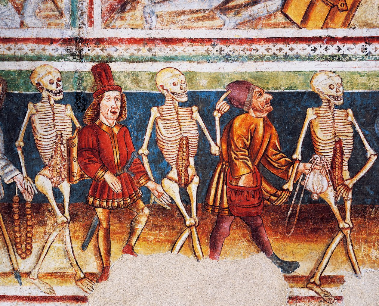 Hrastovlje müstahkem kilise, Trinity Kilisesi, Tüccar ve zengin bankacıya eşlik eden Ölüm, Ölüm Dansı (1490), Janez Iz Kastva, Slovenya