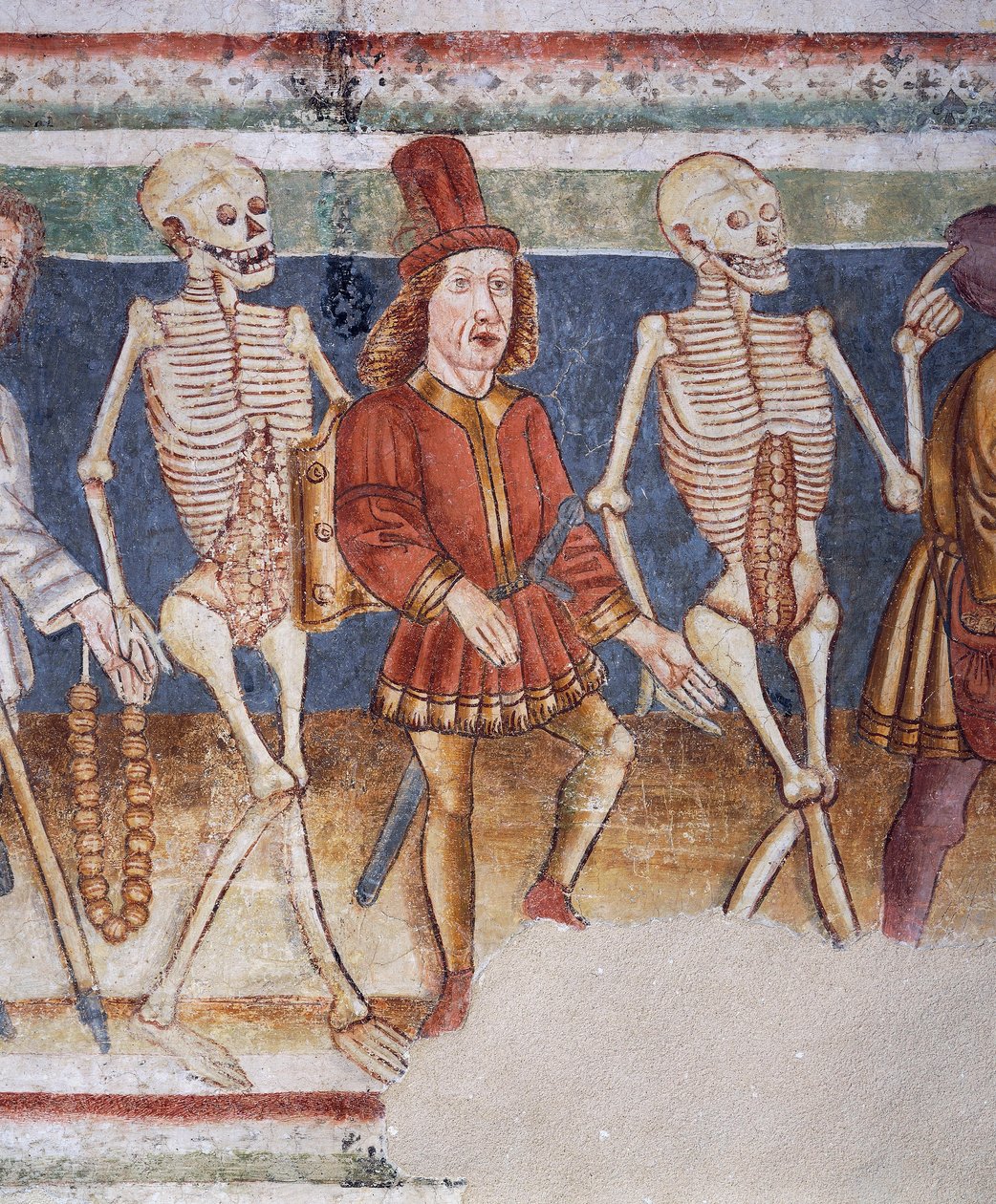 Müstahkem Hrastovlje kilisesi, Trinity Kilisesi, Tüccar ve zengin bankacıya eşlik eden Ölüm, Ölüm Dansı (1490), Janez Iz Kastva, Slovenya