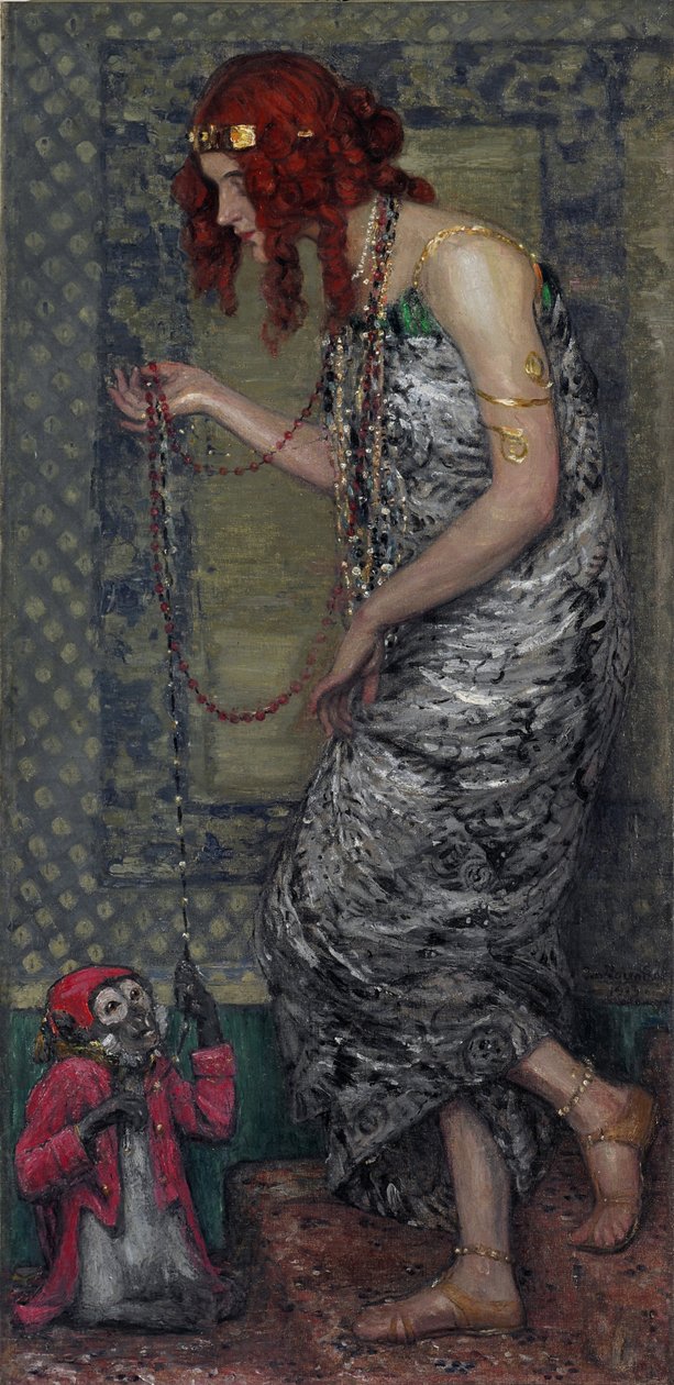 ""La Princesse et le singe" (Prenses ve Maymun) Peinture de Janis Rozentals (1866-1916) - 1913 - Tuval üzerine yağlıboya Dim 147,5x71 cm Devlet Cumhuriyet Letonya Sanat Müzesi, Riga by Janis Rozentals