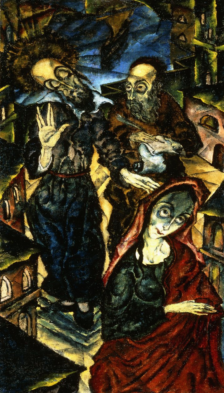Rabbi Ba'al Shem's Blessing, c.1918-1919 (tuval üzerine yağlı boya) by Jankel Adler