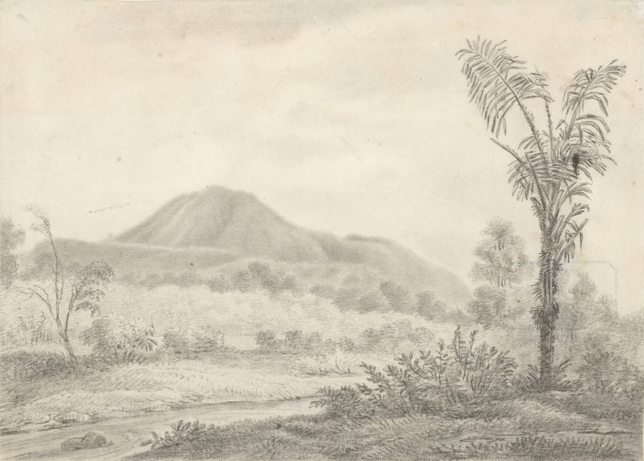 Dağ ve palmiye ile Cava manzara by Jannes Theodorus Bik