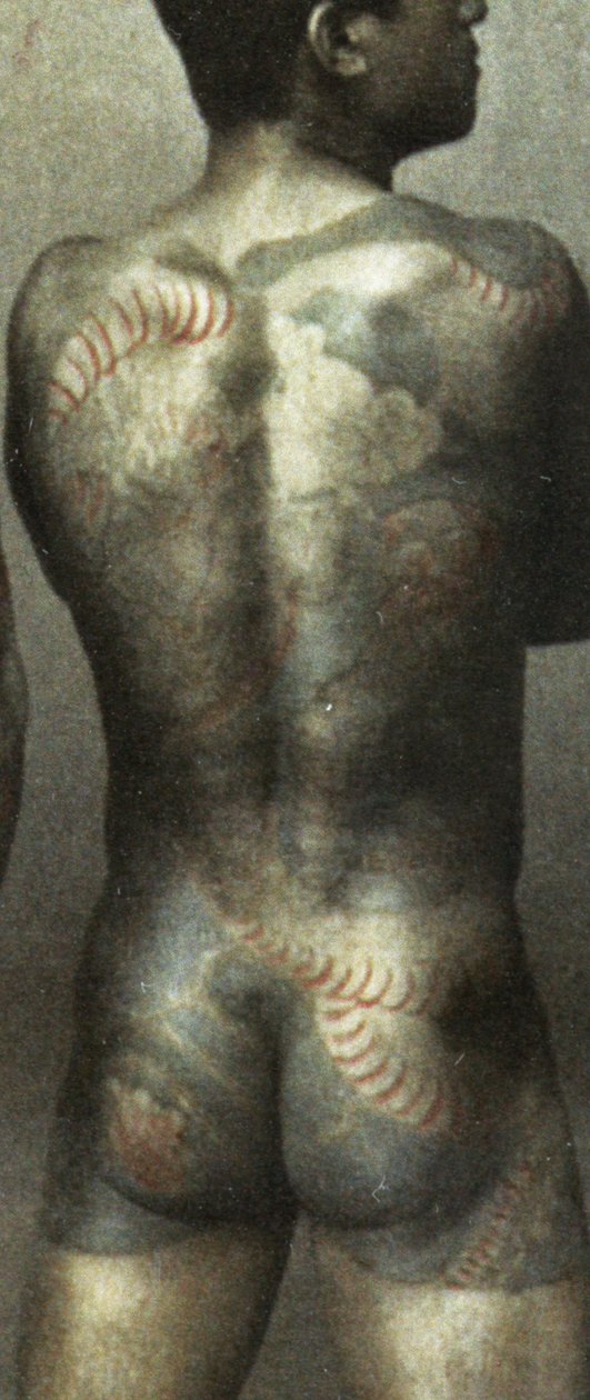 Geleneksel Japon Irezumi dövmeli adam, yaklaşık 1880 (el rengi albümen fotoğraf) (398092 detayı) by Japanese Photographer