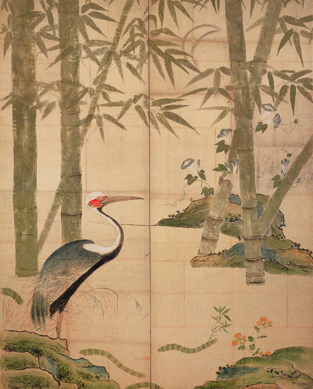 Bambu ve Turna, Edo Dönemi (panelde wc) by Japanese School