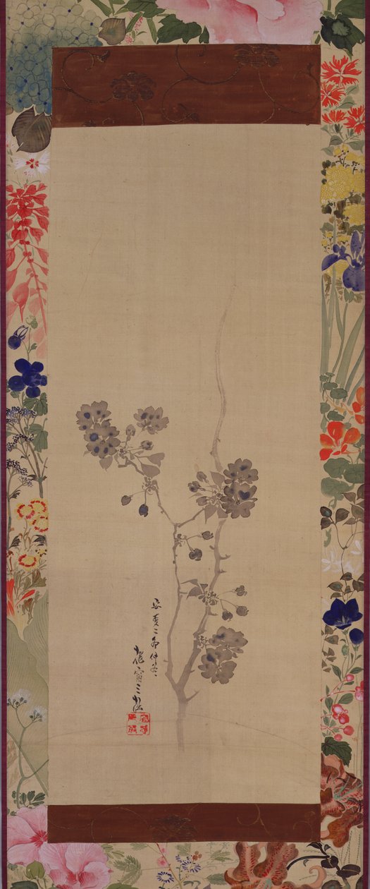 Boyalı yuvalı kiraz çiçekleri, 1855 (ipek üzerine mürekkep ve renkler) by Japanese School