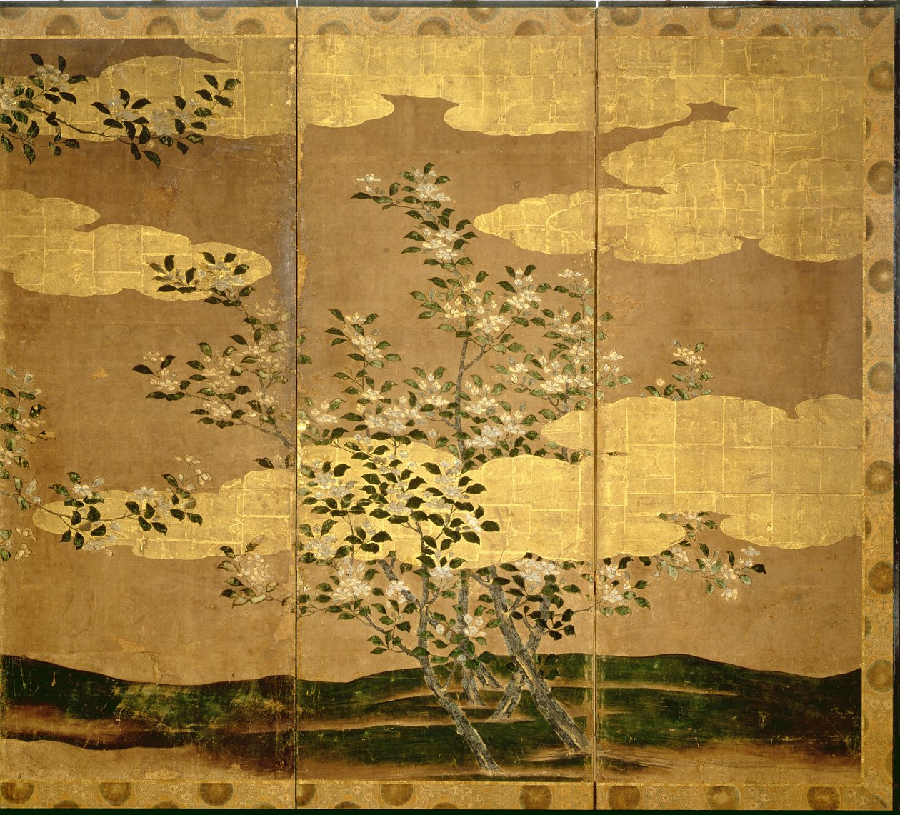 Kamelya çiçekleri (panelde tükenmez kalem ve mürekkep, renk, altın kağıt) (bkz. 216565) by Japanese School
