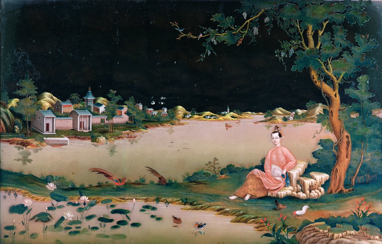 Japanese mirror painting showing a girl seated, c.1800 by Japanese School