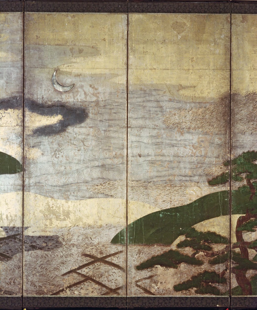 Ay Işığı Manzarası (kalem ve mürekkep, renk, panel üzerinde altın kağıt) (bkz. 216573, 216575) by Japanese School