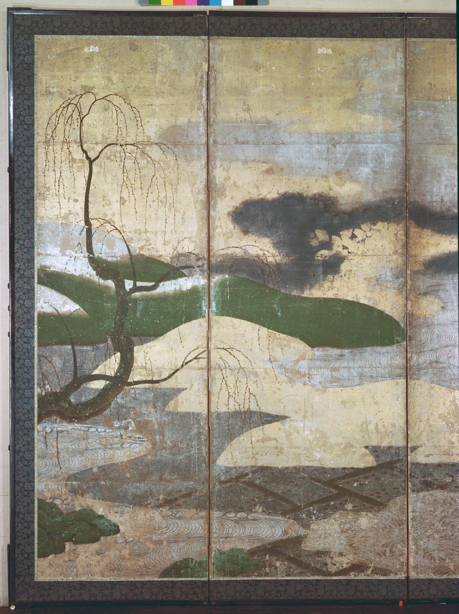 Ay Işığı Manzarası (kalem ve mürekkep, renk, panel üzerinde altın kağıt) (bkz. 216574, 216575) by Japanese School