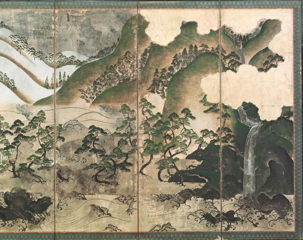 Ayışığı Kış Manzarası, altı panelli katlanır ekranın bir parçası (kağıt üzerinde renkli) (bkz. 216547) by Japanese School