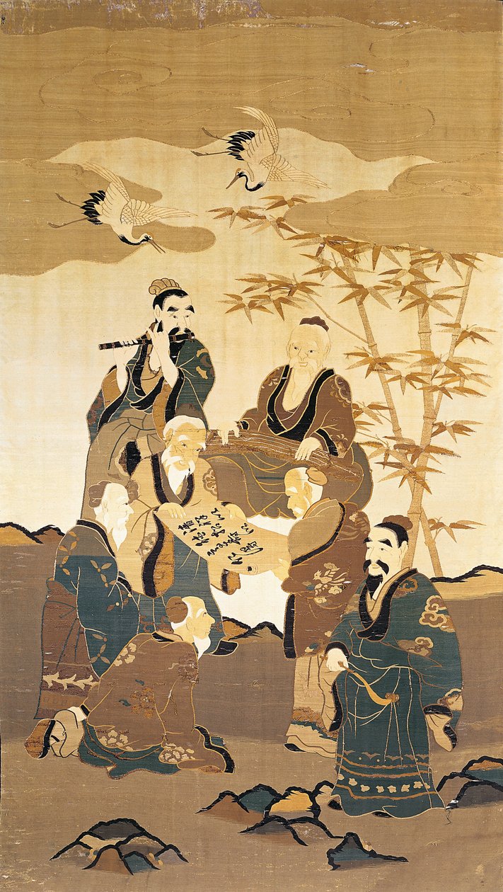Bambu ormanında yedi bilge adam (boyalı ipek) by Japanese School