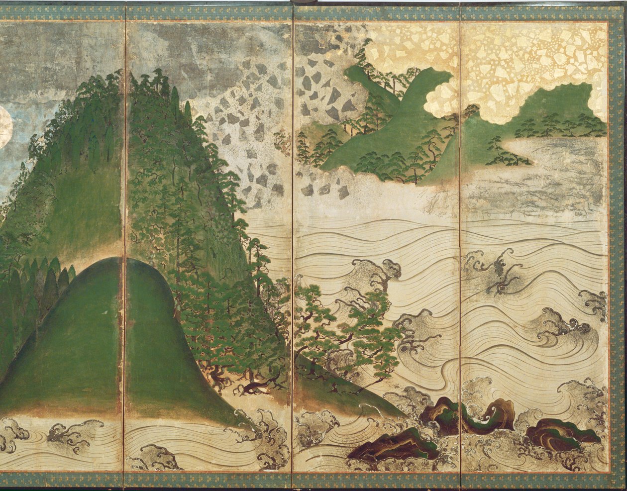 Güneşli Bahar Manzarası, altı panelli katlanır ekranın bir parçası (kağıt üzerinde renkli) (bkz. 216549) by Japanese School