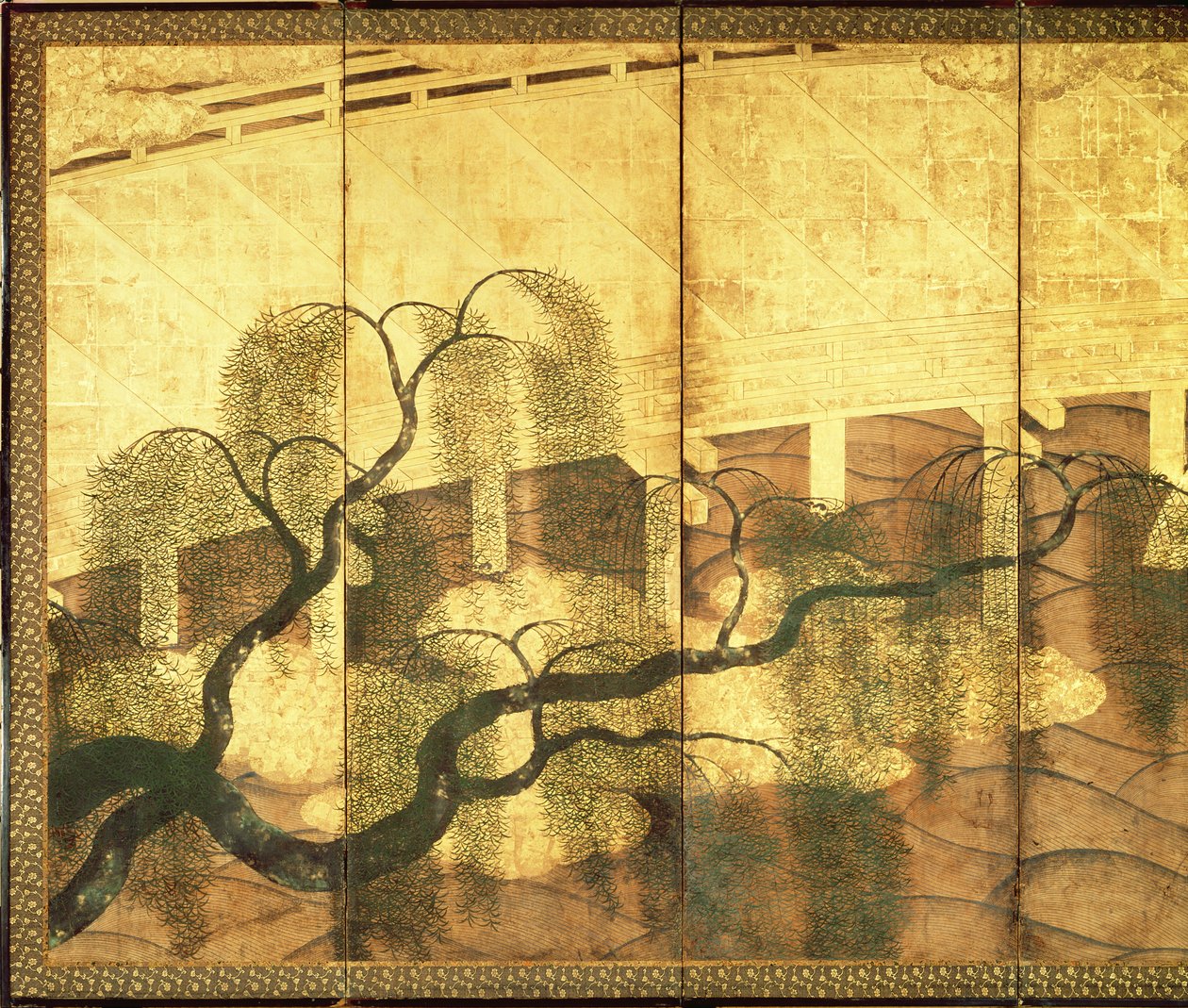 Liji Nehri üzerindeki Köprü (panelde kalem ve mürekkep, renkli ve altın kağıt) (bkz. 216570) by Japanese School