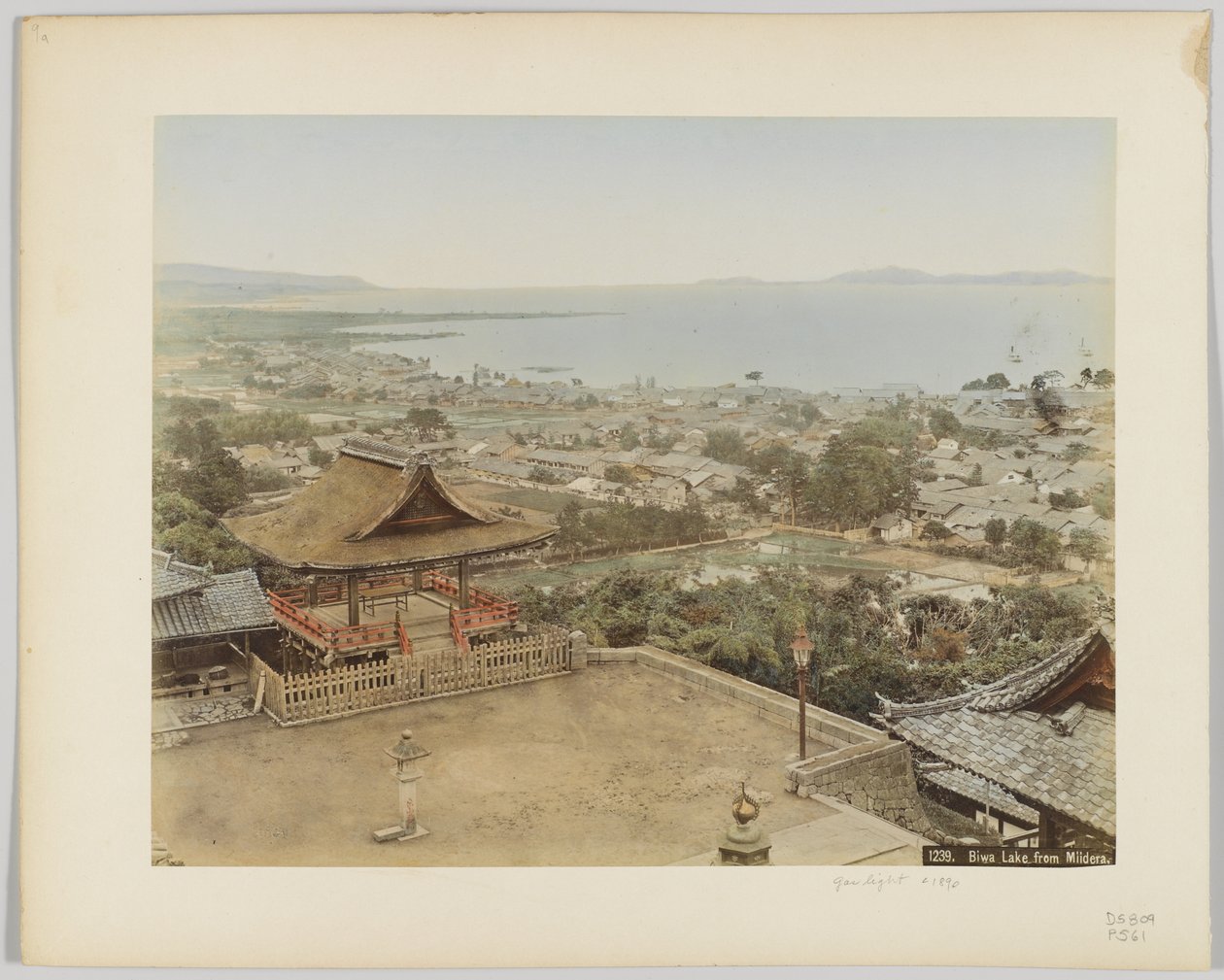 Miidera, Japonya'dan Biwa Gölü, 1890 dolayları (el boyaması s/b fotoğraf) by Japanese Photographer