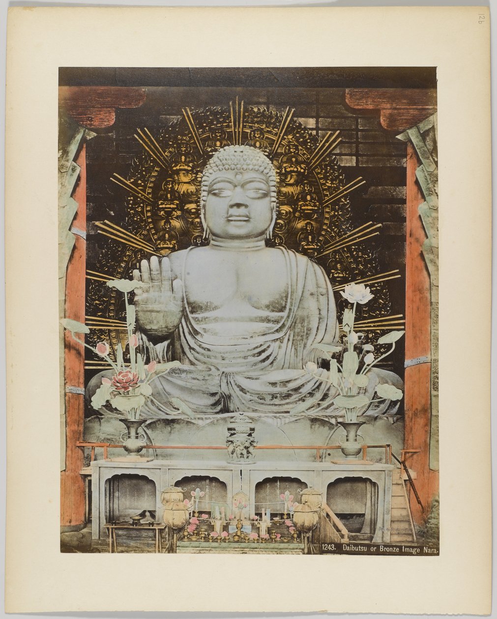 Daibutsu veya Bronze Image, Nara, Japonya (el boyaması s/b fotoğraf) by Japanese Photographer
