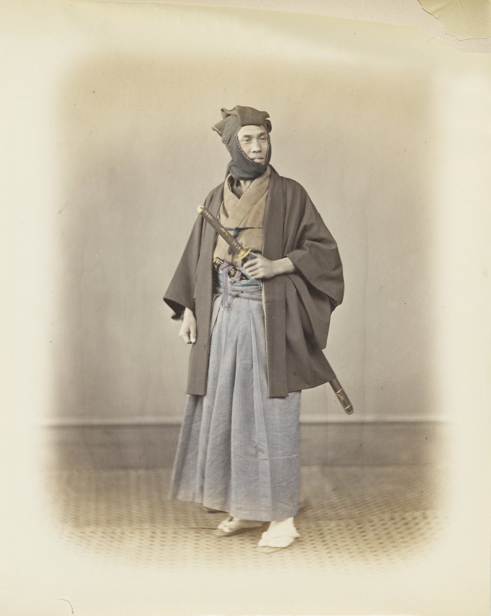 Geleneksel giysili Japon adam (el boyaması s/b fotoğraf) by Japanese Photographer