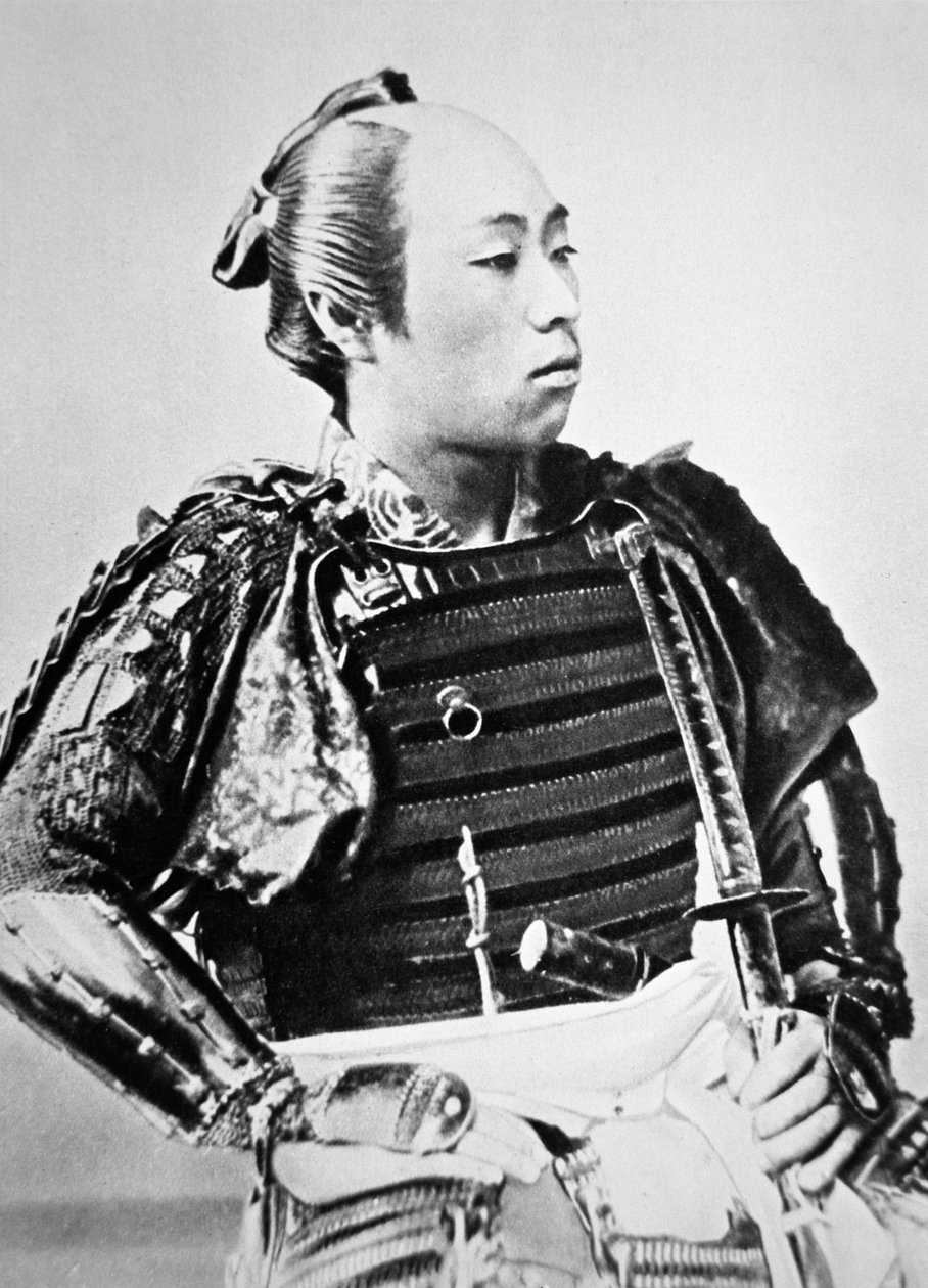 Geleneksel saç stiline sahip Eski Japonya Samurayları (s/b fotoğraf) by Japanese Photographer