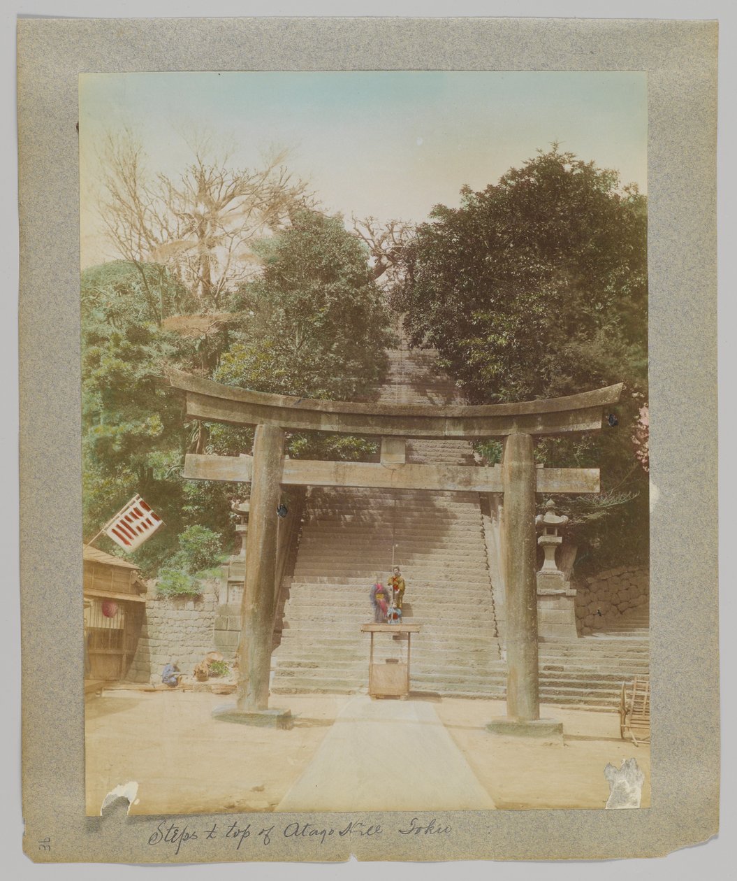 Atago Tepesi'nin tepesine çıkan basamaklar, Tokyo, Japonya (el boyaması s/b fotoğraf) by Japanese Photographer