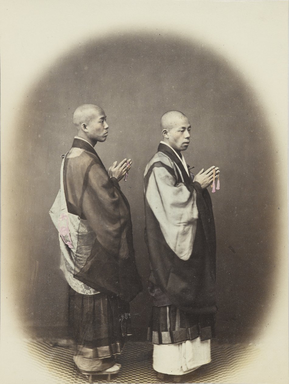 Geleneksel giysili iki Japon erkek (el boyaması s/b fotoğraf) by Japanese Photographer