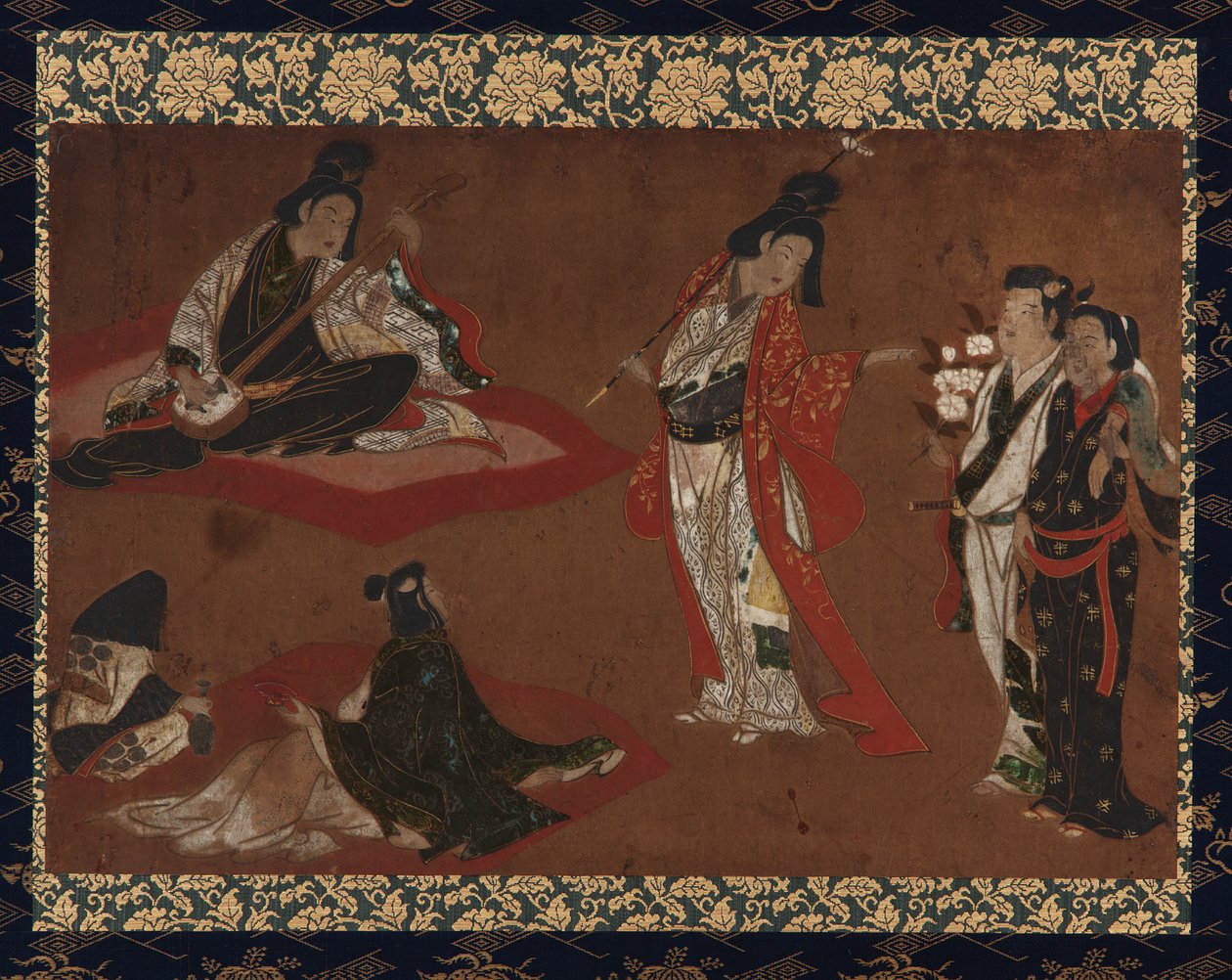 Piknik Partisi, Asma kaydırma (panel üzerine monte edilmiş), 17. yüzyılın başları (kağıt üzerinde renkli ve altın rengi) by Japanese School