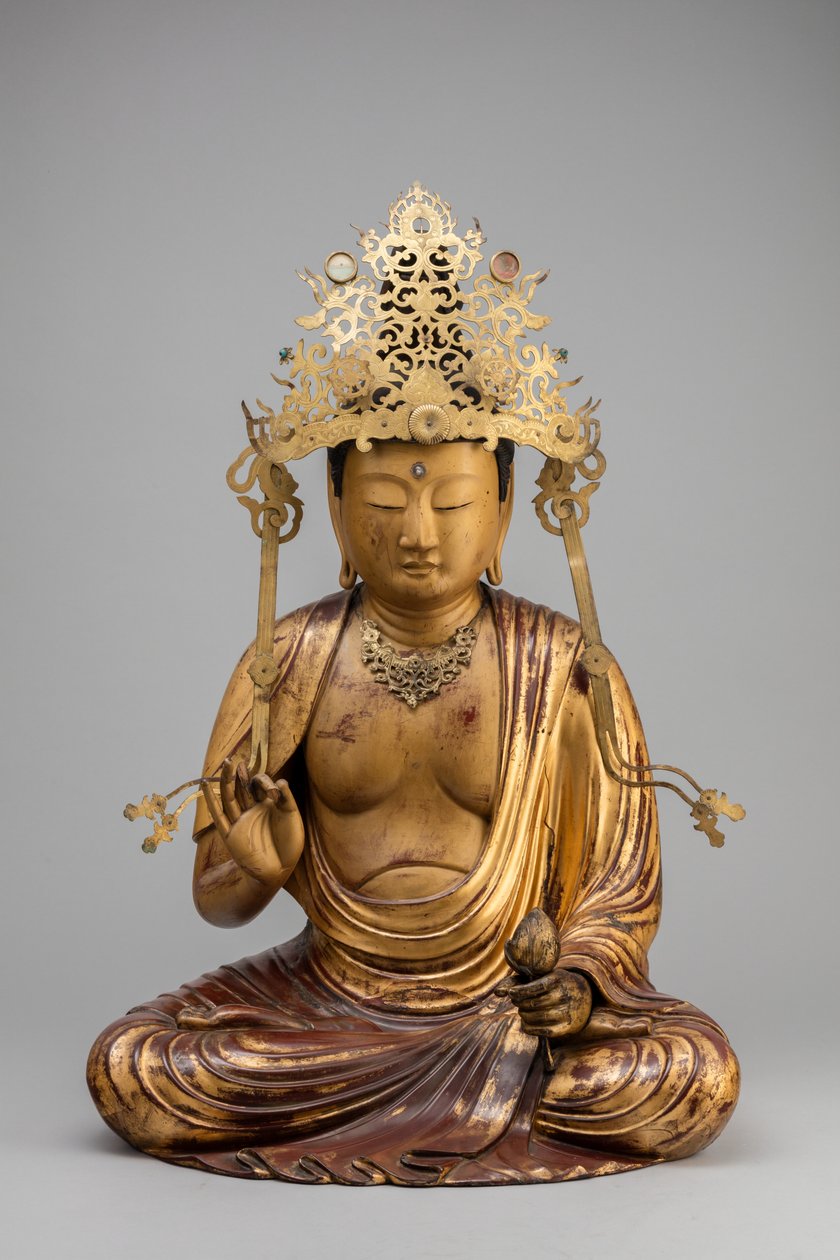 Lotus Çiçeği ile Bodhisattva Kannon (ahşap, yaldız ve cila) by Japanese School
