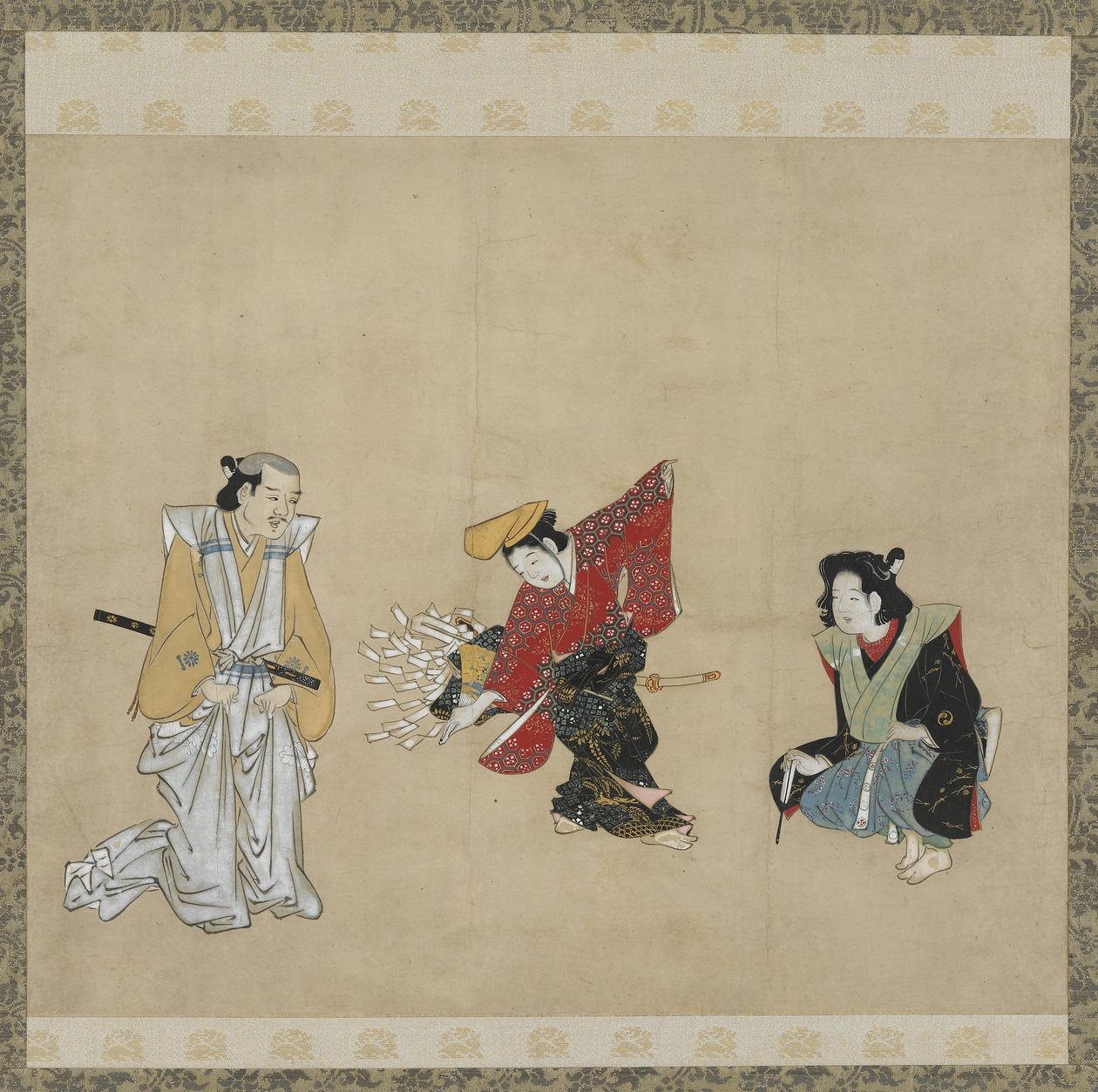 Narihira Dansı yapan çocuk, Edo dönemi (kağıt üzerinde mürekkep, renk ve altın) by Japanese School