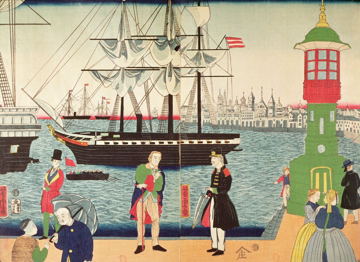 Bir Japon sanatçının hayal ettiği gibi Paris Şehri, 1859 dolayları (renkli gravür) by Japanese School