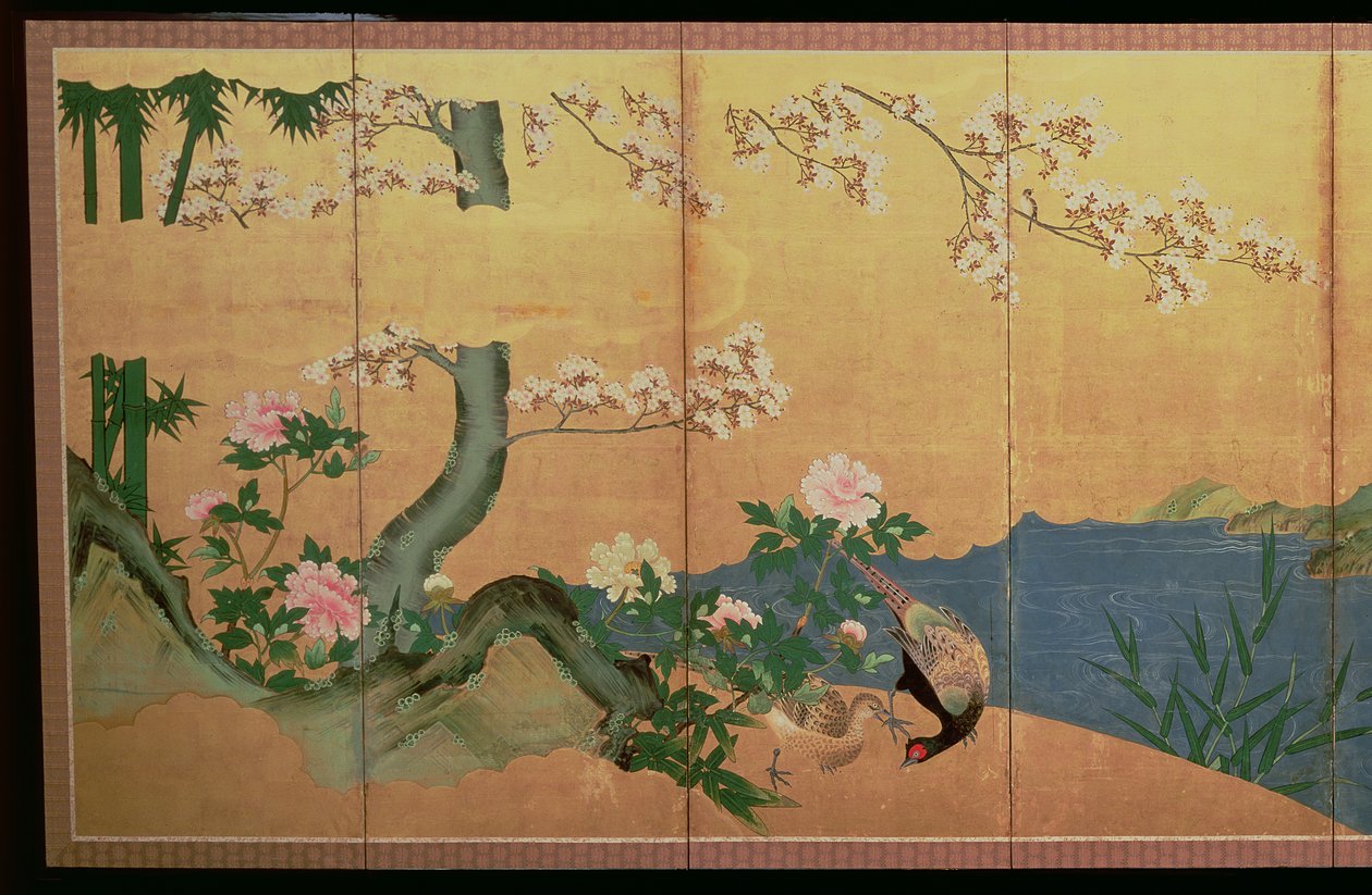 Süsen adası olan bir derede ak balıkçıllar, Edo Dönemi by Japanese School